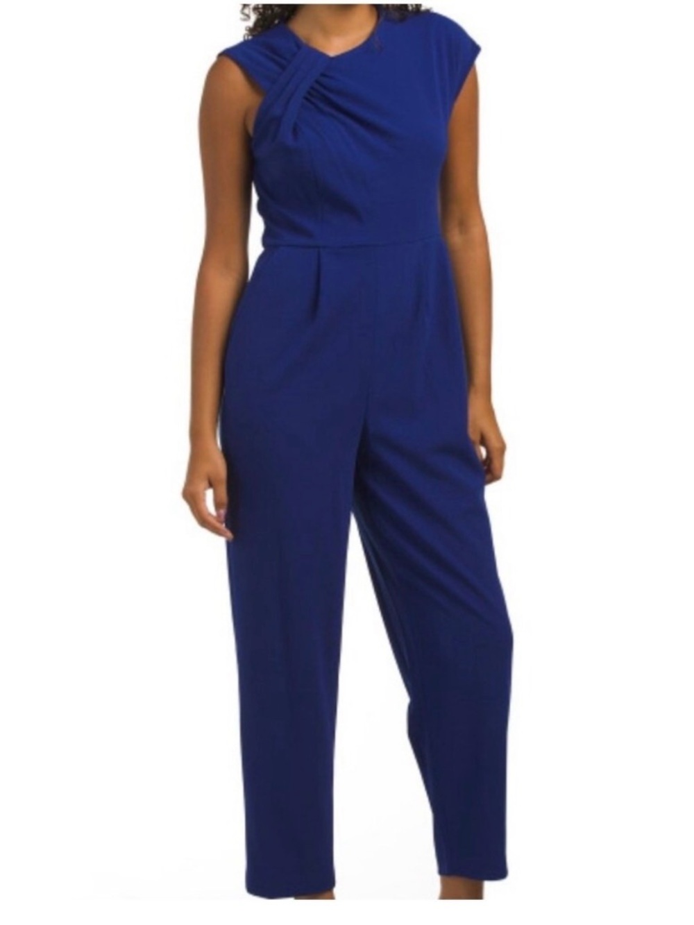 Calvin Klein Cobalt Blue Sleeveless Knotted-Shoulder Jumpsuit ptp 25-27